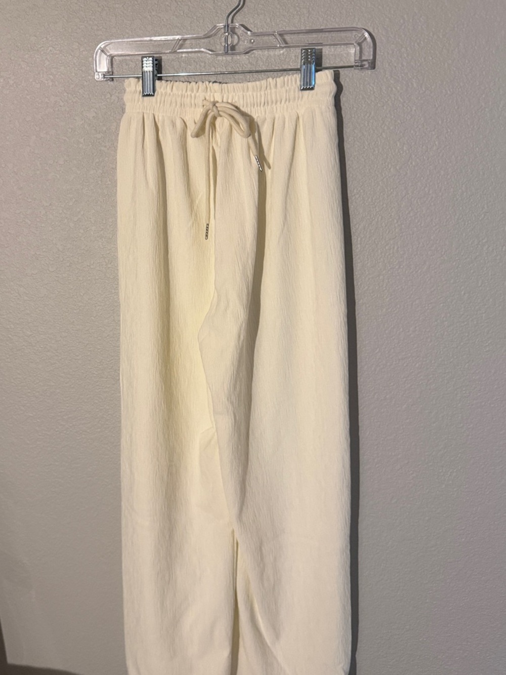 Cream Drawstring Wide-Leg Pants